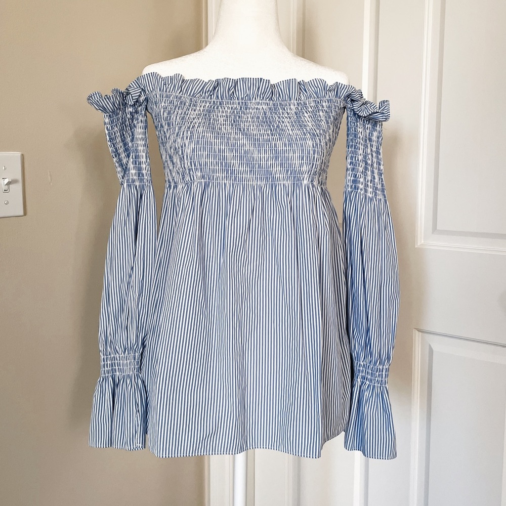 NWOT Renaissance European Summer Vacation Off the Shoulder Striped Top Sz XS-M